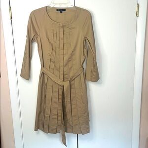 Brooks Brothers Women Khaki Pleated 3/4 Sleeve Dress Size 4